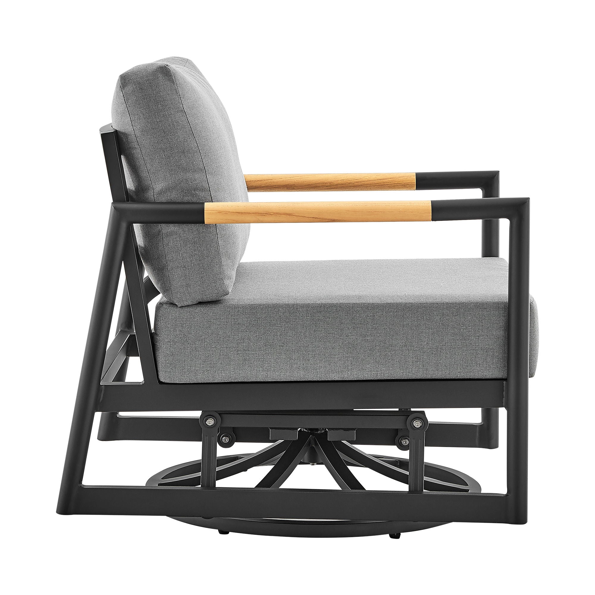 Crown - Outdoor Patio Swivel Glider Lounge Chair With Cushions - Black / Teak - Premium Swivel Chairs from Armen Living - Just $1355! Shop now at brett interiors