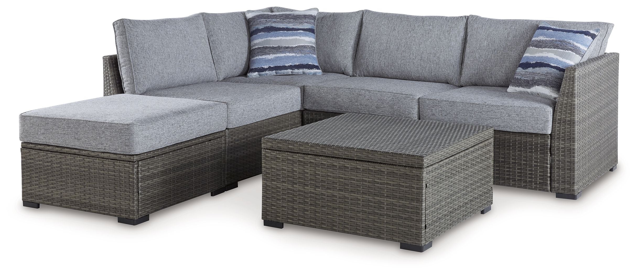 Petal Road - Gray - Loveseat Sectional, Ottoman, Table Set (Set of 4) - Premium 4 Piece Outdoor Sets from Signature Design by Ashley® - Just $1754.38! Shop now at brett interiors