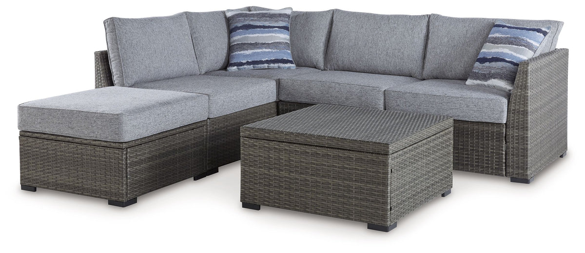 Petal Road - Gray - Loveseat Sectional, Ottoman, Table Set (Set of 4) - Premium 4 Piece Outdoor Sets from Signature Design by Ashley® - Just $1754.38! Shop now at brett interiors