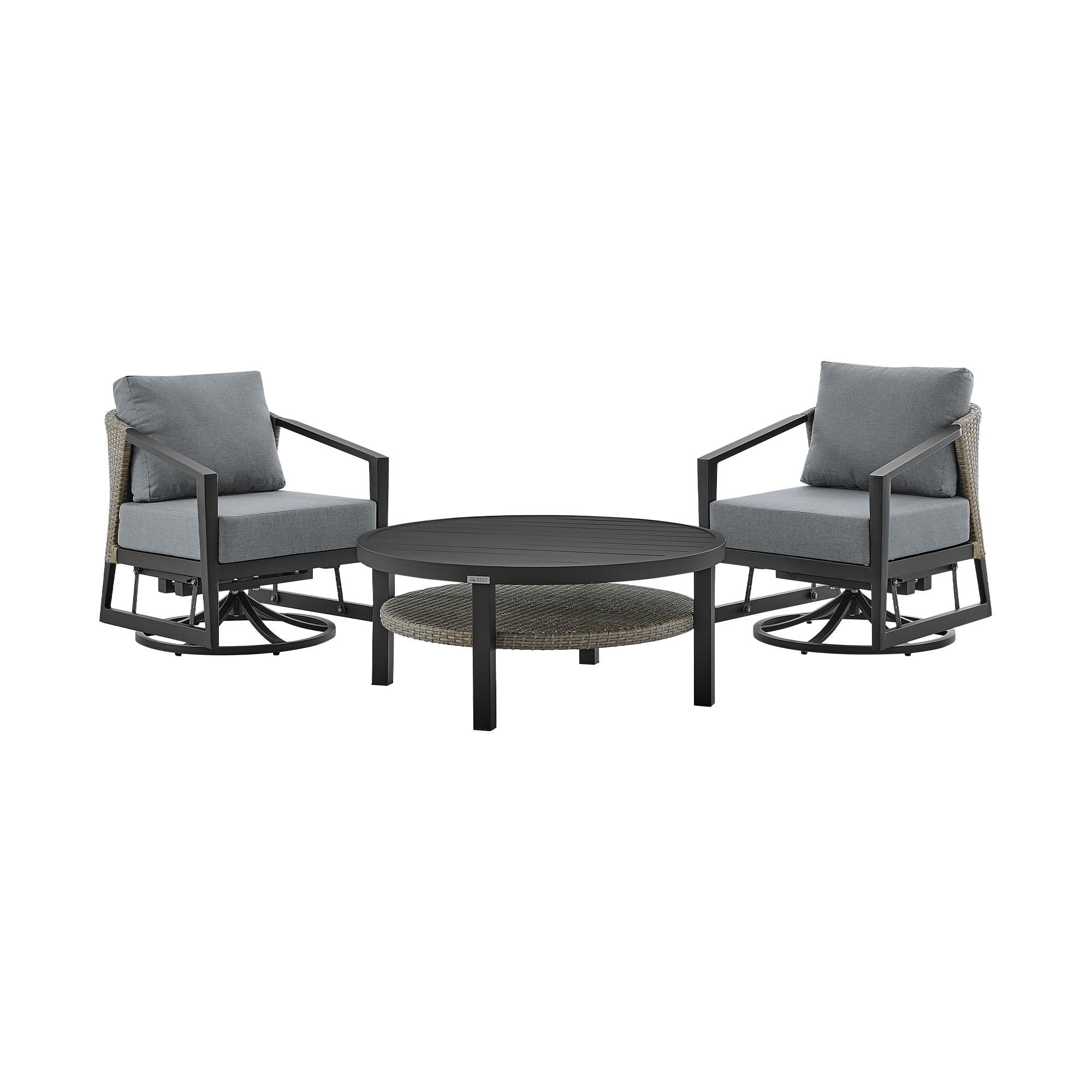 Palma - 3 Piece Patio Outdoor Swivel Seating Set With Cushions - Black / Gray - Premium 3 Piece Outdoor Sets from Armen Living - Just $4110! Shop now at brett interiors