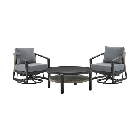 Palma - 3 Piece Patio Outdoor Swivel Seating Set With Cushions - Black / Gray - Premium 3 Piece Outdoor Sets from Armen Living - Just $4110! Shop now at brett interiors