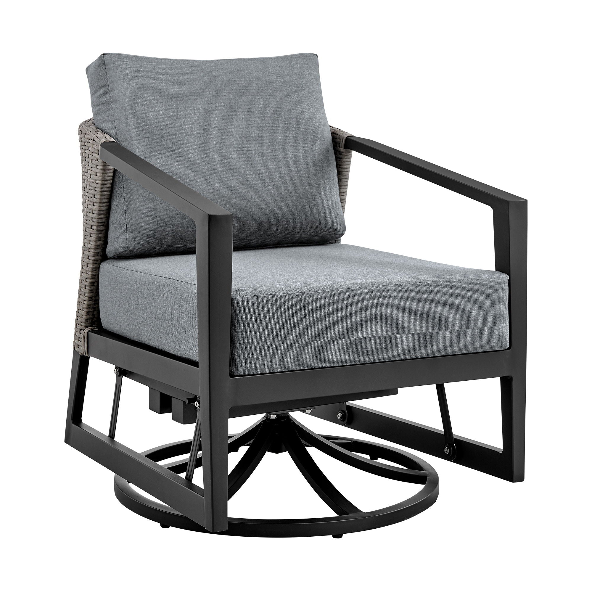 Palma - 3 Piece Patio Outdoor Swivel Seating Set With Cushions - Black / Gray - Premium 3 Piece Outdoor Sets from Armen Living - Just $4110! Shop now at brett interiors