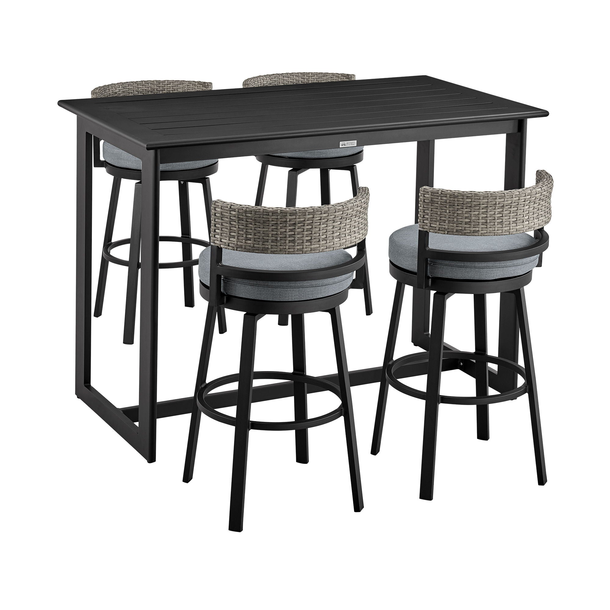 Encinitas - Outdoor Patio 5 Piece Bar Table Set With Cushions - Gray - Premium 5 Piece Outdoor Sets from Armen Living - Just $4400! Shop now at brett interiors