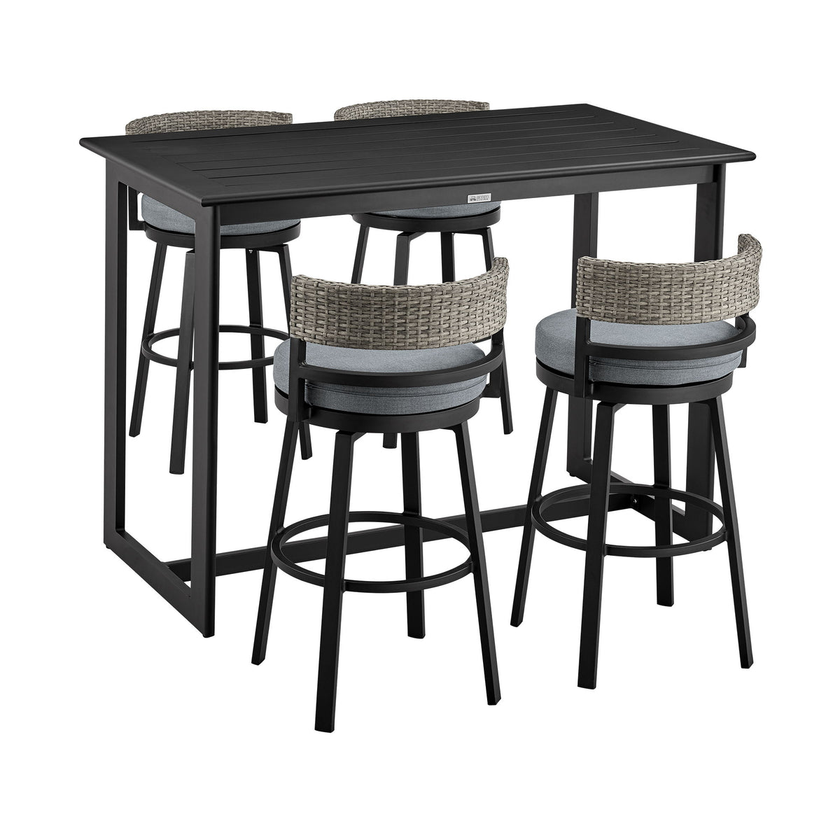 Encinitas - Outdoor Patio 5 Piece Bar Table Set With Cushions - Gray - Premium 5 Piece Outdoor Sets from Armen Living - Just $4400! Shop now at brett interiors