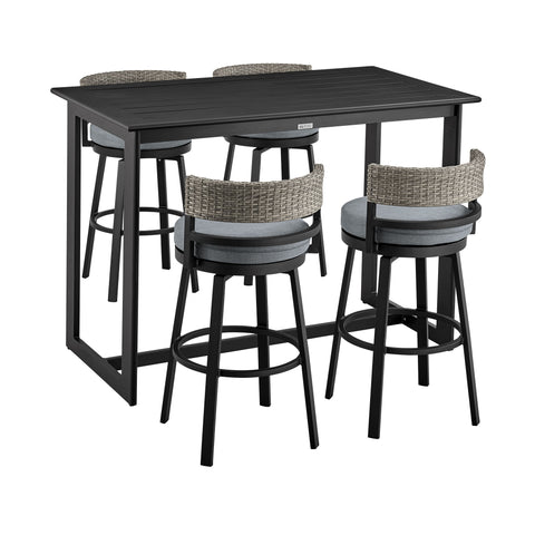 Encinitas - Outdoor Patio 5 Piece Bar Table Set With Cushions - Gray - Premium 5 Piece Outdoor Sets from Armen Living - Just $4400! Shop now at brett interiors