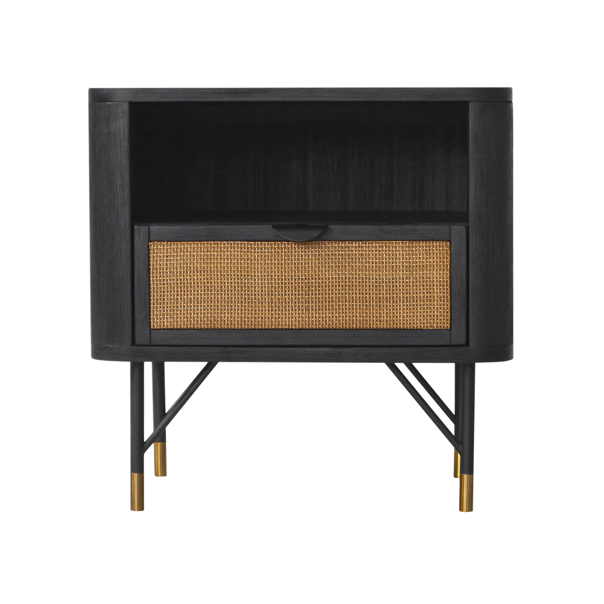 Saratoga - Nightstand With Rattan - Black Acacia - Premium Accent Nightstands from Armen Living - Just $525! Shop now at brett interiors