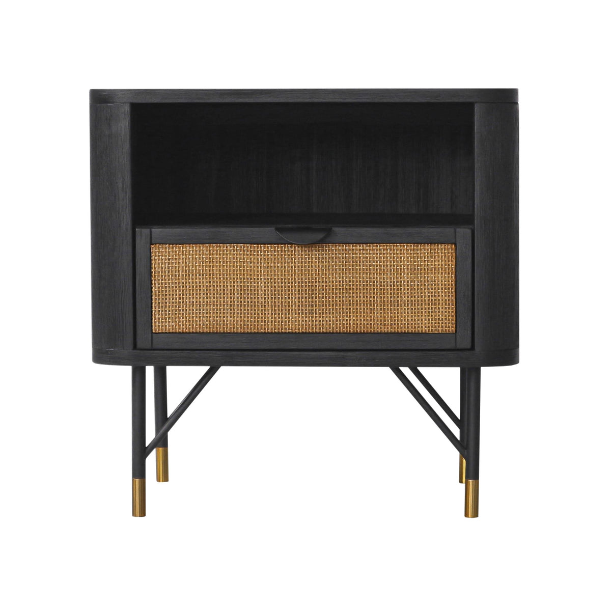 Saratoga - Nightstand With Rattan - Black Acacia - Premium Accent Nightstands from Armen Living - Just $525! Shop now at brett interiors