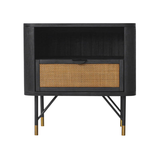 Saratoga - Nightstand With Rattan - Black Acacia - Premium Accent Nightstands from Armen Living - Just $525! Shop now at brett interiors
