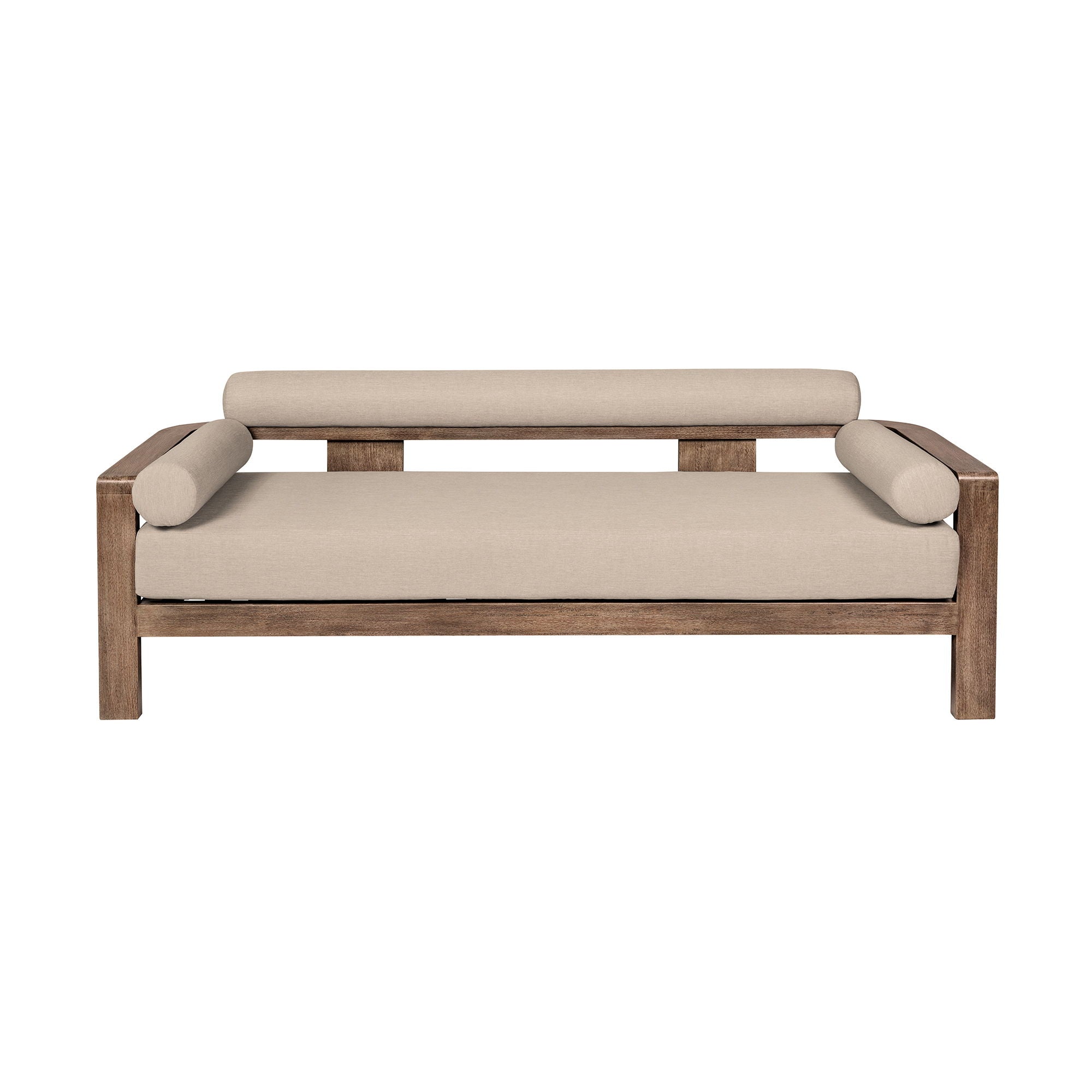 Relic - Outdoor Patio Sofa - Weathered Eucalyptus / Taupe - Premium Sofas from Armen Living - Just $2395! Shop now at brett interiors