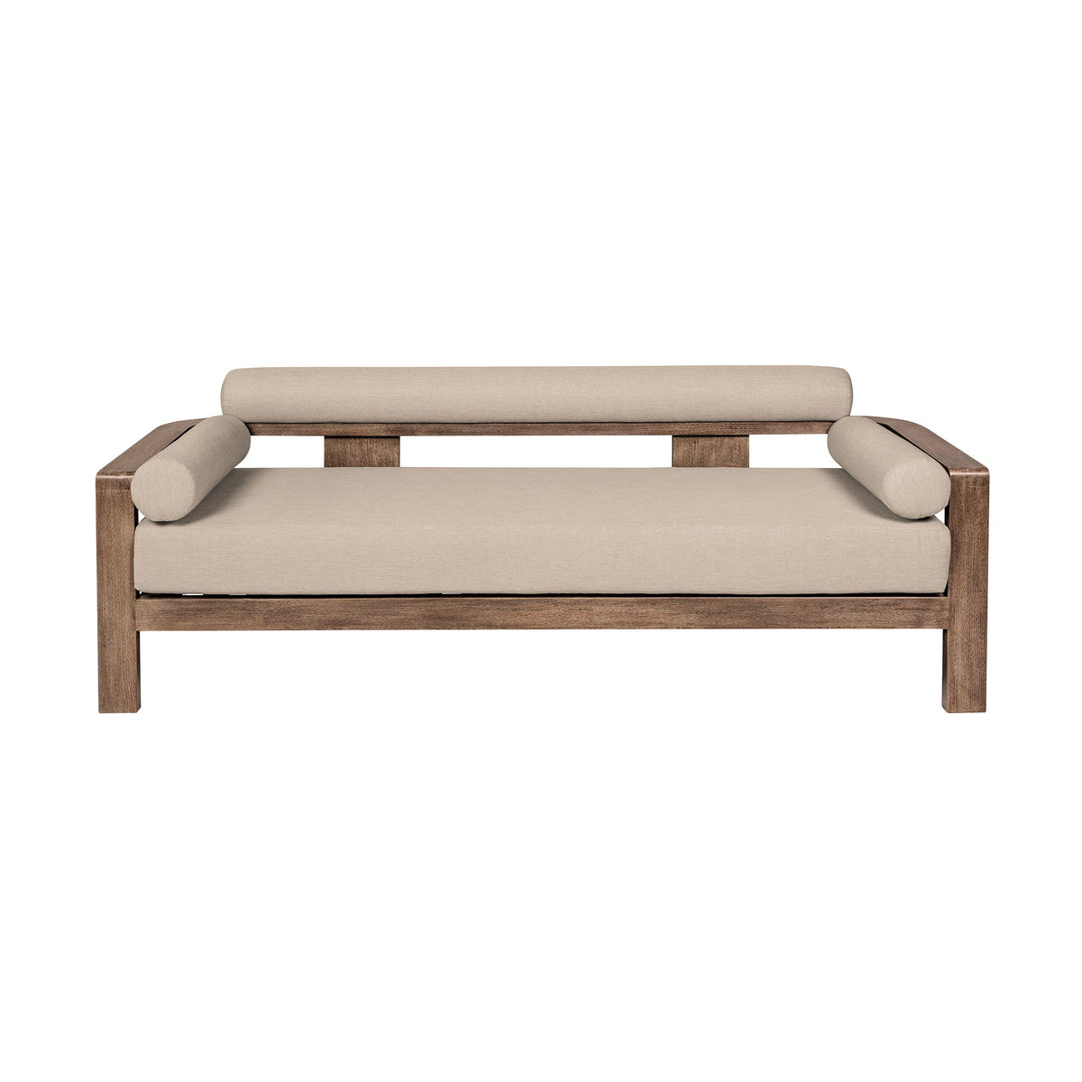 Relic - Outdoor Patio Sofa - Weathered Eucalyptus / Taupe - Premium Sofas from Armen Living - Just $2395! Shop now at brett interiors