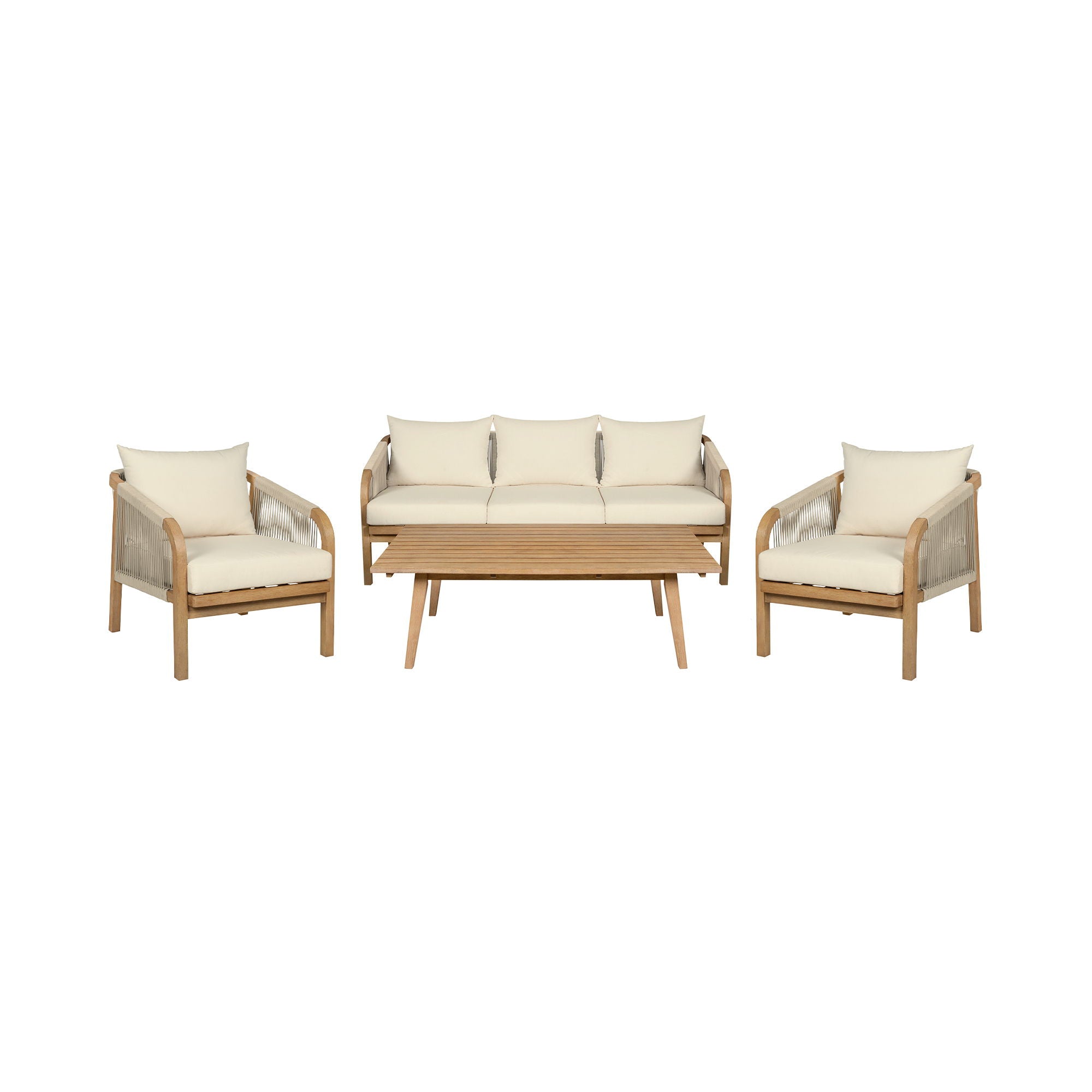Cypress - Outdoor Patio 4 Piece Conversation Set - Blonde Eucalyptus / Ivory - Premium 4 Piece Outdoor Sets from Armen Living - Just $4812.50! Shop now at brett interiors