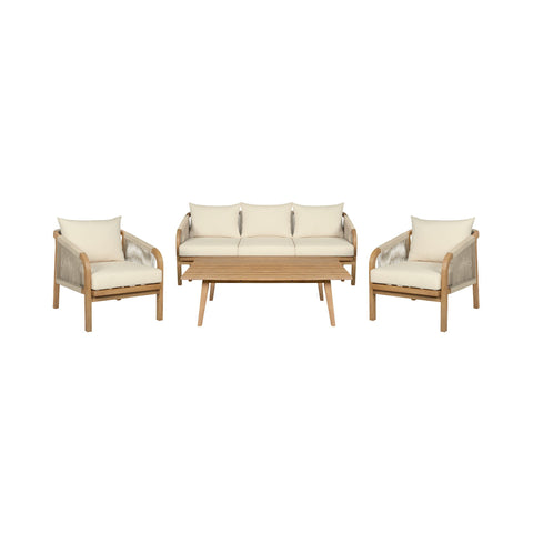 Cypress - Outdoor Patio 4 Piece Conversation Set - Blonde Eucalyptus / Ivory - Premium 4 Piece Outdoor Sets from Armen Living - Just $4812.50! Shop now at brett interiors