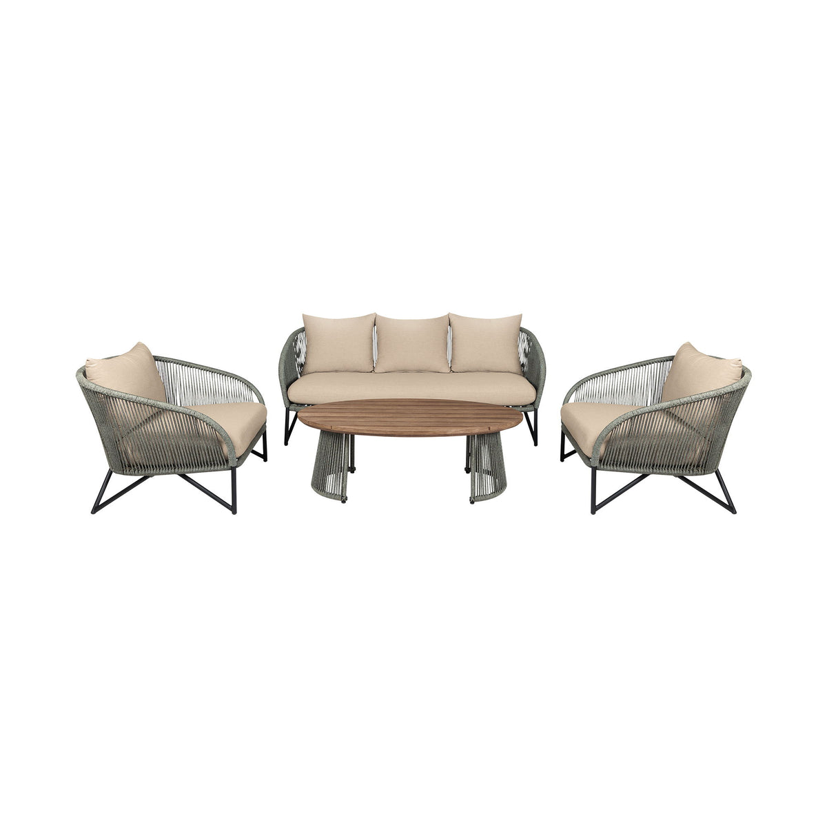 Benicia - Outdoor Patio 4 Piece Conversation Set - Weathered Eucalyptus / Taupe - Premium 4 Piece Outdoor Sets from Armen Living - Just $4600! Shop now at brett interiors