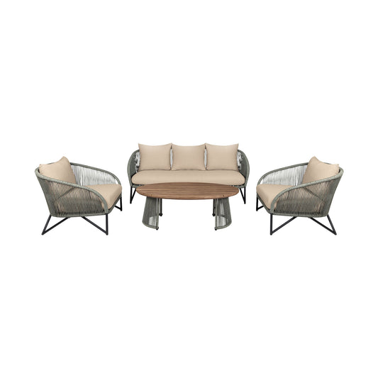 Benicia - Outdoor Patio 4 Piece Conversation Set - Weathered Eucalyptus / Taupe - Premium 4 Piece Outdoor Sets from Armen Living - Just $4600! Shop now at brett interiors