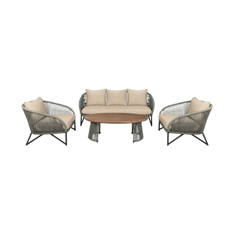 Benicia - Outdoor Patio 4 Piece Conversation Set - Weathered Eucalyptus / Taupe - Premium 4 Piece Outdoor Sets from Armen Living - Just $4600! Shop now at brett interiors