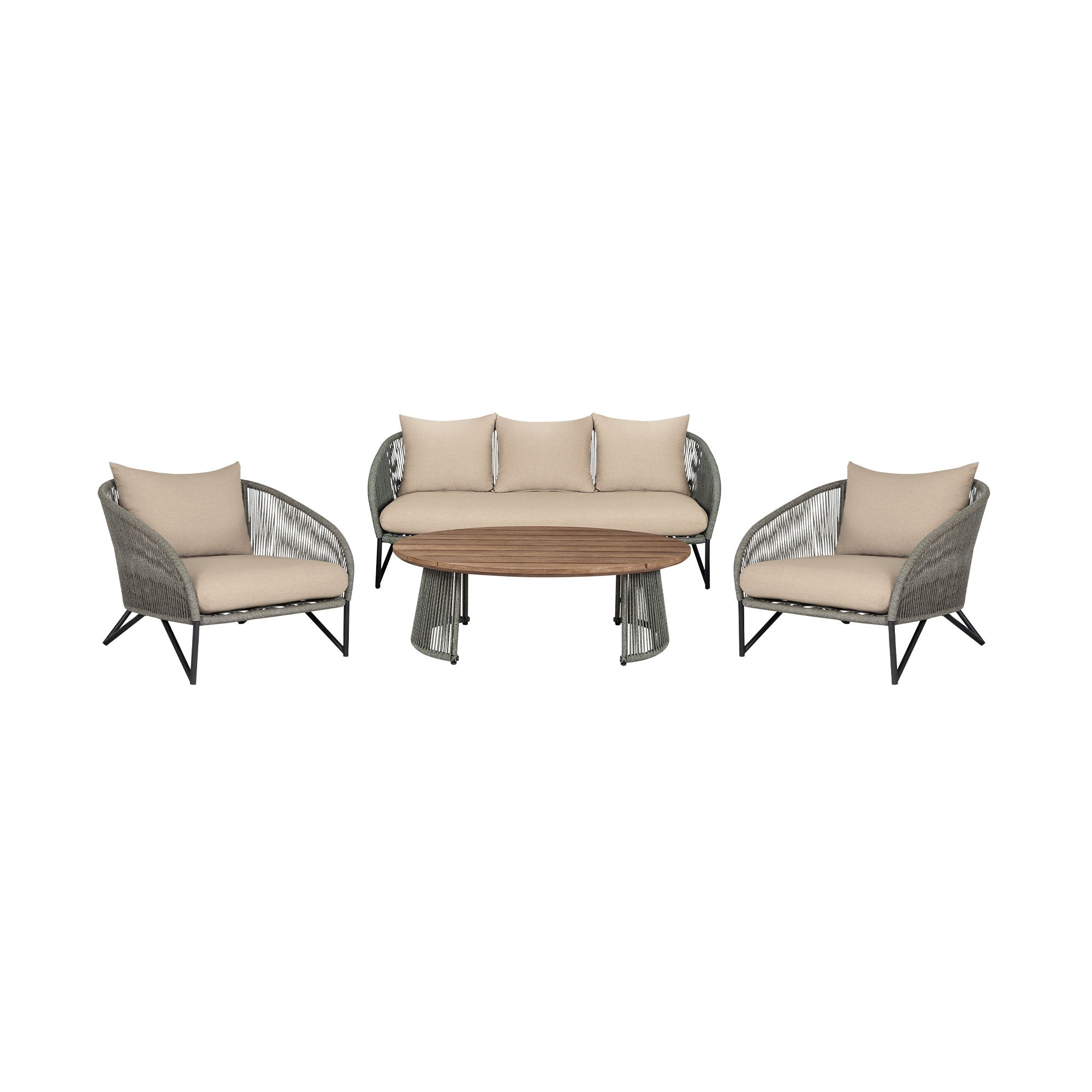 Benicia - Outdoor Patio 4 Piece Conversation Set - Weathered Eucalyptus / Taupe - Premium 4 Piece Outdoor Sets from Armen Living - Just $4600! Shop now at brett interiors