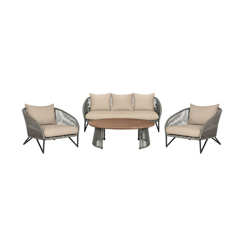 Benicia - Outdoor Patio 4 Piece Conversation Set - Weathered Eucalyptus / Taupe - Premium 4 Piece Outdoor Sets from Armen Living - Just $4600! Shop now at brett interiors