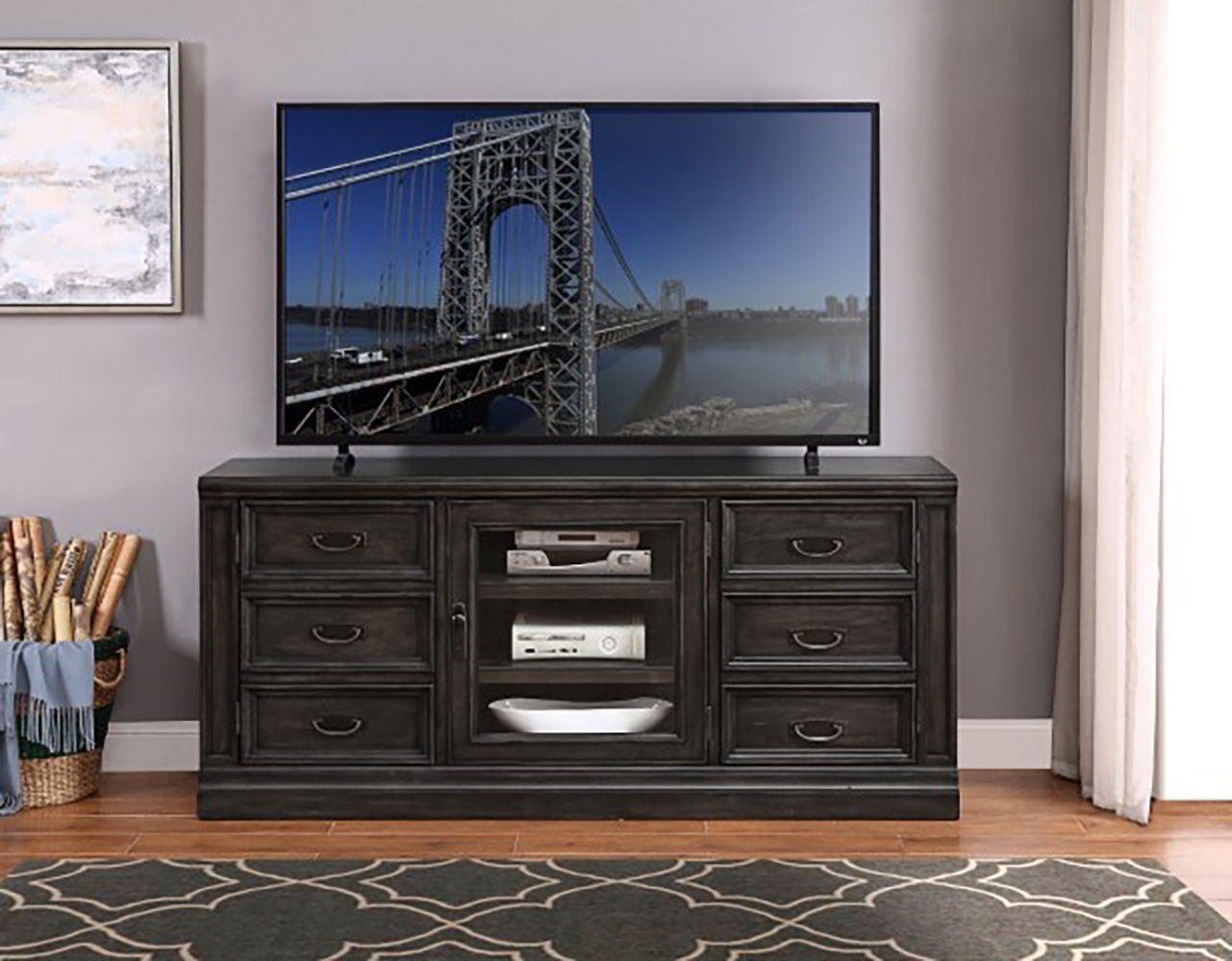 Washington Heights - TV Console - Washed Charcoal - Premium TV Stands from Parker House - Just $1100! Shop now at brett interiors