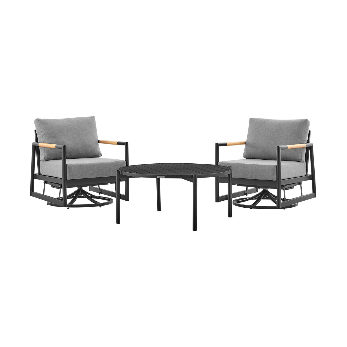 Crown And Tiffany - 3 Piece Outdoor Patio Swivel Seating Set With Cushions - Teak / Gray - Premium 3 Piece Outdoor Sets from Armen Living - Just $3692.50! Shop now at brett interiors