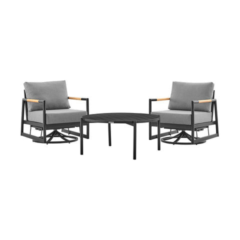 Crown And Tiffany - 3 Piece Outdoor Patio Swivel Seating Set With Cushions - Teak / Gray - Premium 3 Piece Outdoor Sets from Armen Living - Just $3692.50! Shop now at brett interiors