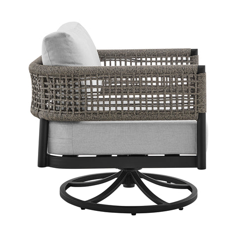Alegria - Outdoor Patio Swivel Rocking Chair With Cushions - Black / Gray - Premium Swivel Chairs from Armen Living - Just $1495! Shop now at brett interiors