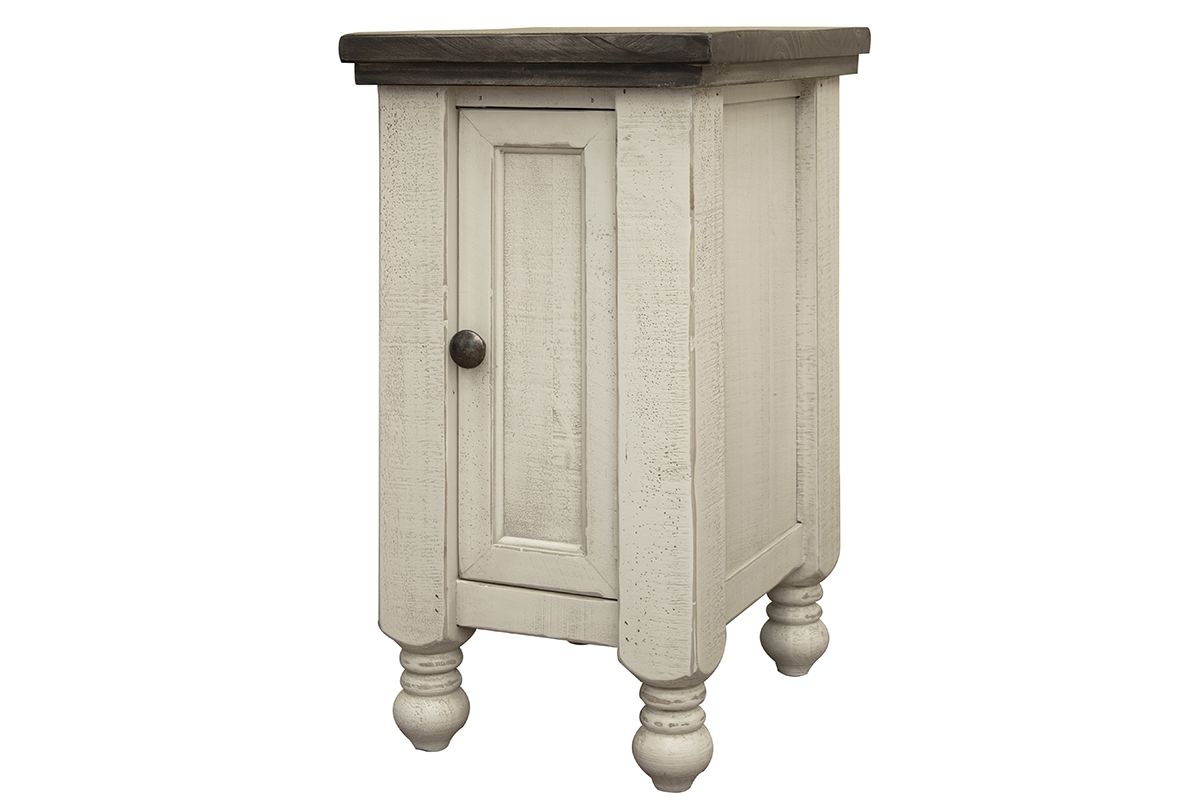 Stone - Chairside Table With 1 Door - Antiqued Ivory / Weathered Gray - Premium Chair Side Tables from International Furniture Direct - Just $280! Shop now at brett interiors
