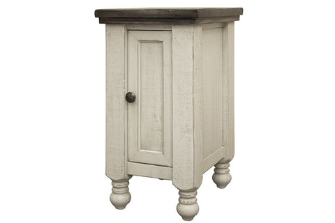 Stone - Chairside Table With 1 Door - Antiqued Ivory / Weathered Gray - Premium Chair Side Tables from International Furniture Direct - Just $280! Shop now at brett interiors