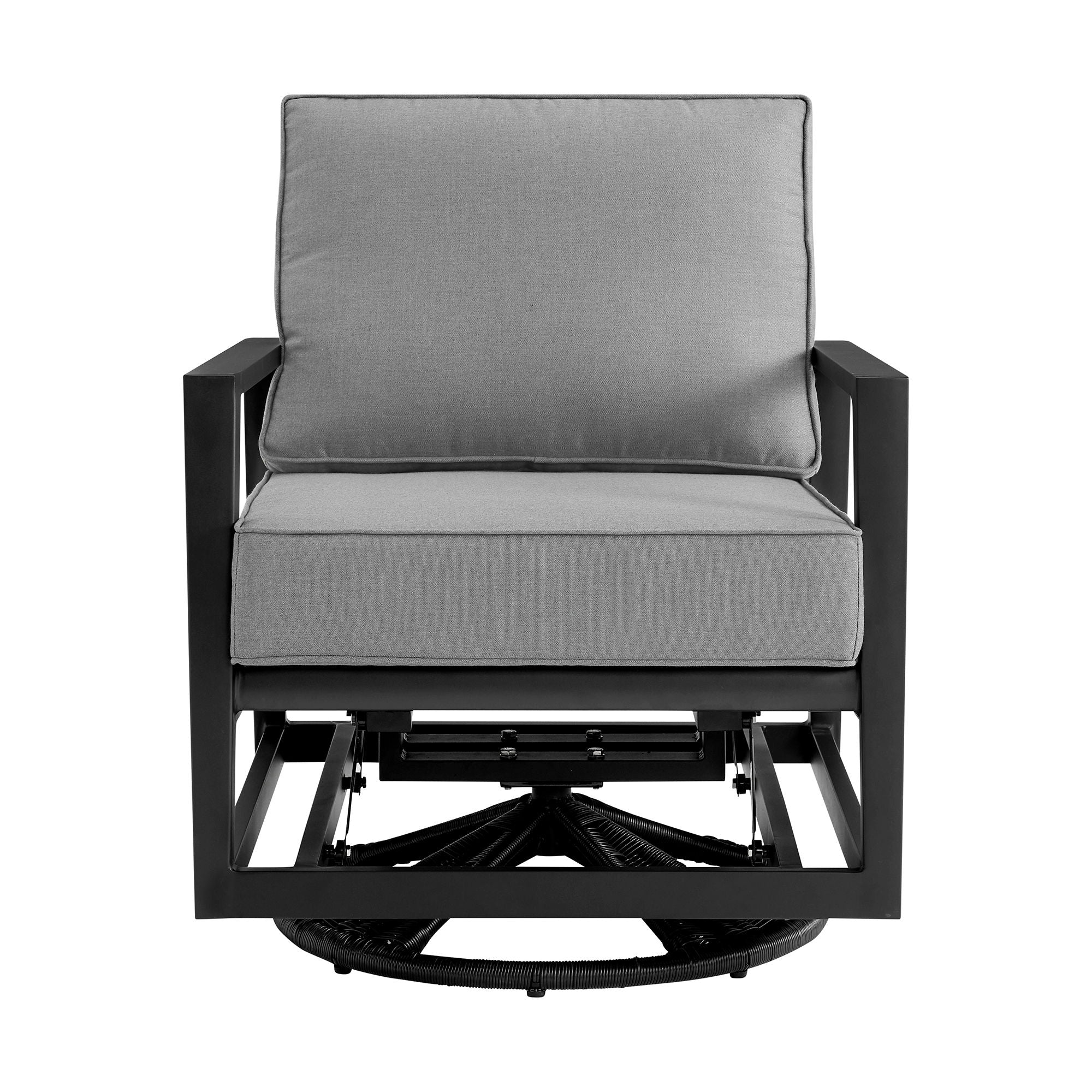 Cayman - Black Aluminum Outdoor Swivel Glider Chair With Cushion - Black / Dark Gray - Premium Swivel Chairs from Armen Living - Just $1425! Shop now at brett interiors