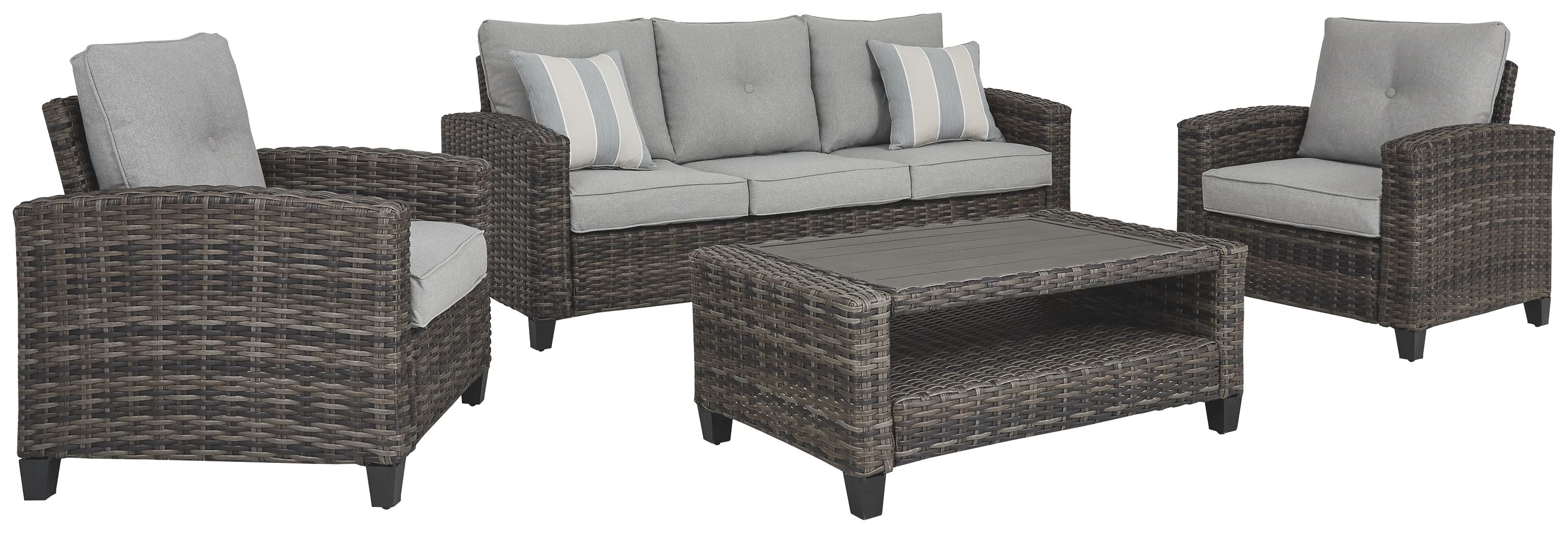 Cloverbrooke - Gray - Sofa, Chairs, Table Set (Set of 4) - Premium 4 Piece Outdoor Sets from Ashley Furniture - Just $2141.88! Shop now at brett interiors