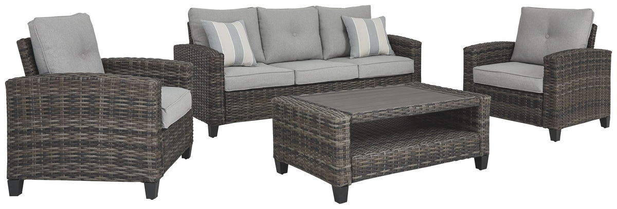 Cloverbrooke - Gray - Sofa, Chairs, Table Set (Set of 4) - Premium 4 Piece Outdoor Sets from Ashley Furniture - Just $2141.88! Shop now at brett interiors