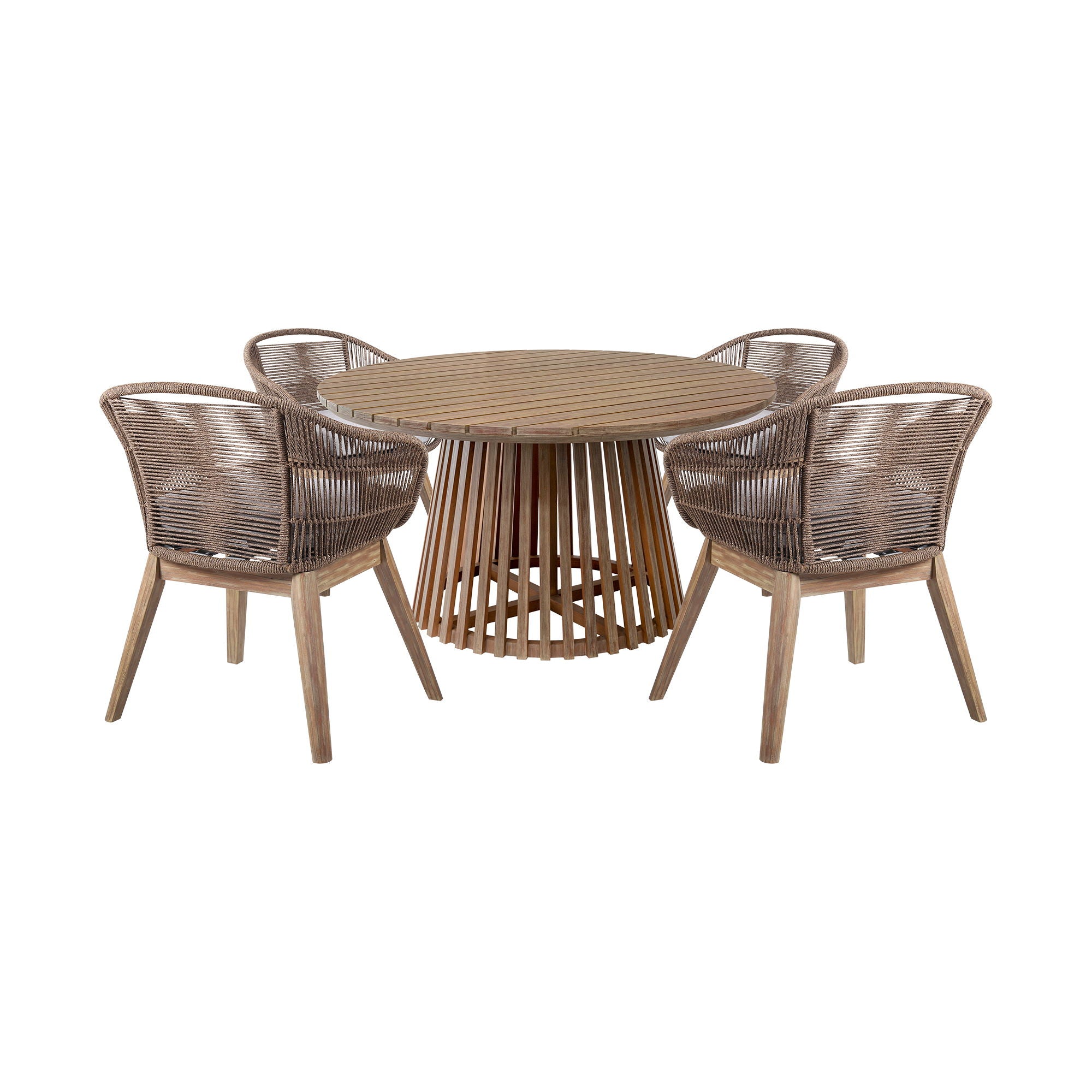 Escondido Tutti Frutti - Outdoor Patio 5 Piece Round Dining Set - Eucalyptus / Truffle - Premium 5 Piece Outdoor Sets from Armen Living - Just $3882.50! Shop now at brett interiors