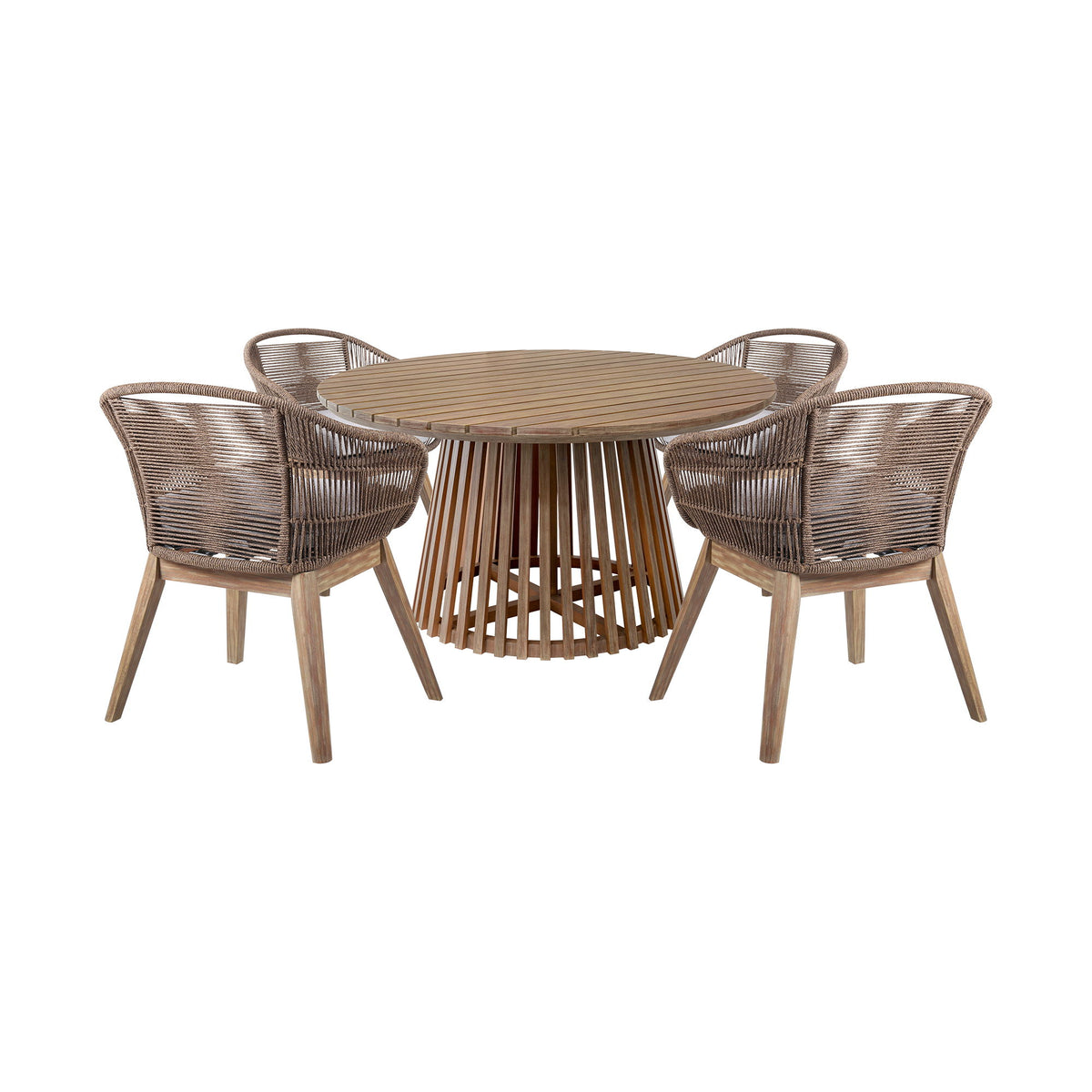 Escondido Tutti Frutti - Outdoor Patio 5 Piece Round Dining Set - Eucalyptus / Truffle - Premium 5 Piece Outdoor Sets from Armen Living - Just $3882.50! Shop now at brett interiors