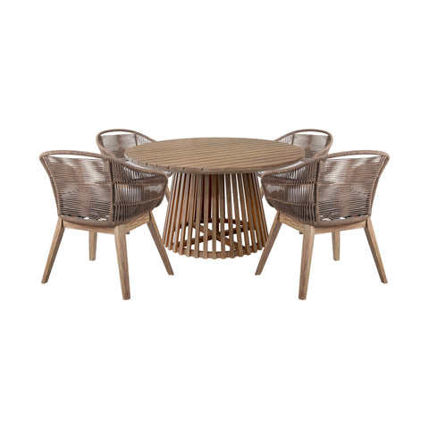 Escondido Tutti Frutti - Outdoor Patio 5 Piece Round Dining Set - Eucalyptus / Truffle - Premium 5 Piece Outdoor Sets from Armen Living - Just $3882.50! Shop now at brett interiors