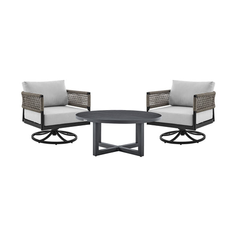 Alegria And Menorca - 3 Piece Patio Outdoor Swivel Seating Set With Cushions - Black / Gray - Premium 3 Piece Outdoor Sets from Armen Living - Just $3827.50! Shop now at brett interiors