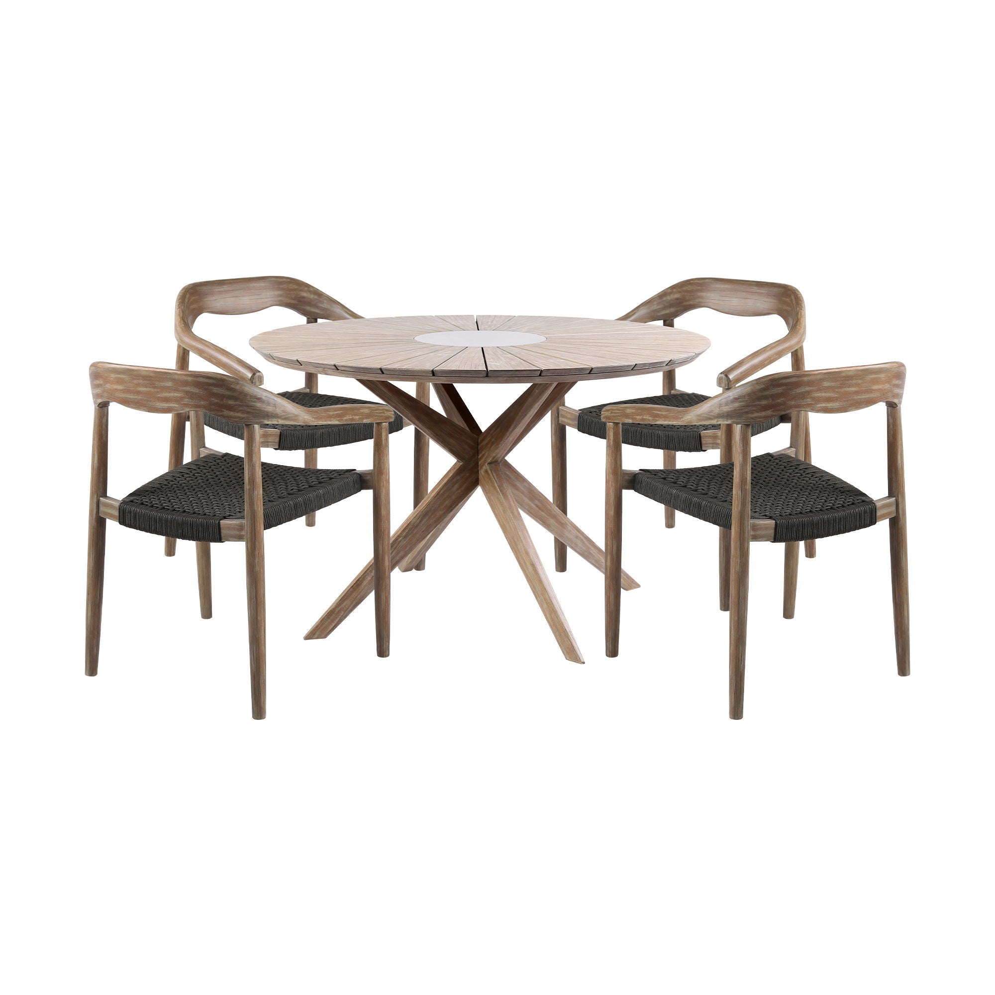 Oasis Santo - Outdoor Patio 5 Piece Round Dining Set - Eucalyptus / Charcoal - Premium 5 Piece Outdoor Sets from Armen Living - Just $3060! Shop now at brett interiors