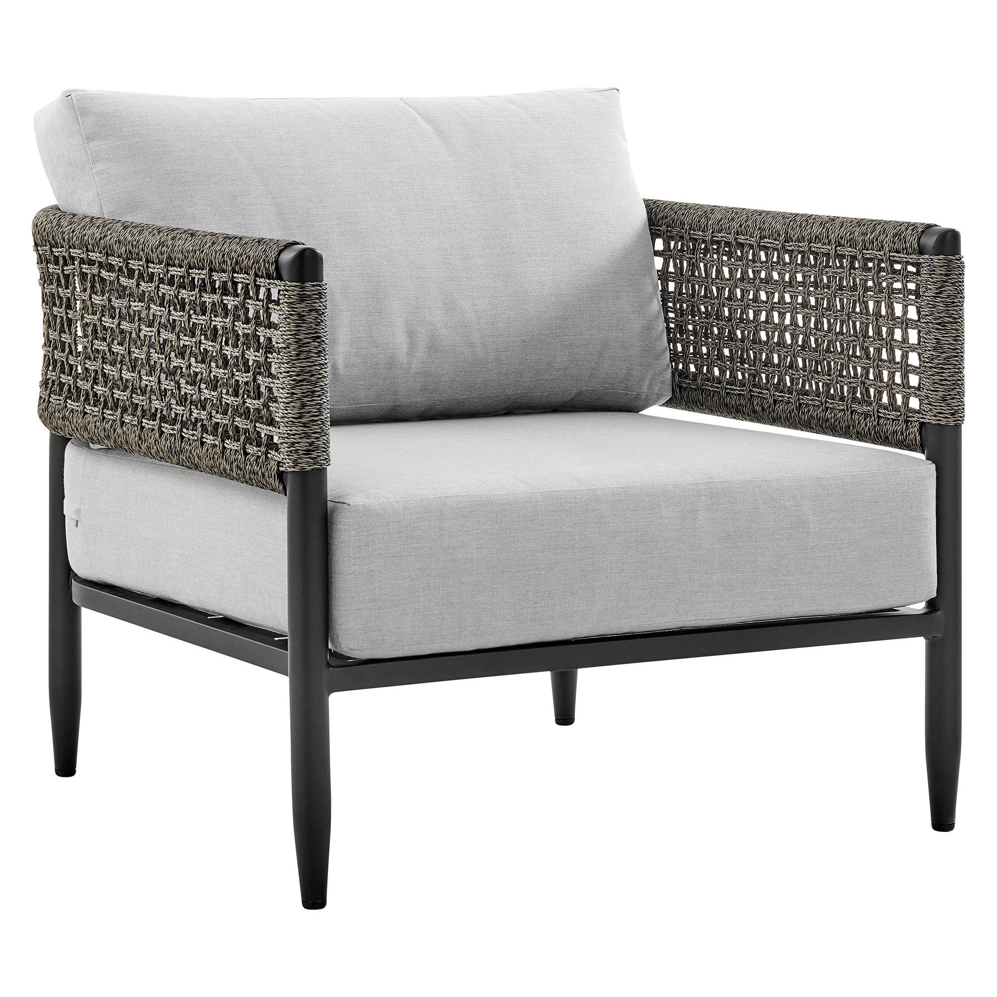 Alegria - 4 Piece Outdoor Black Aluminum & Rope Conversation Set With Cushions - Light Gray - Premium 4 Piece Outdoor Sets from Armen Living - Just $5412.50! Shop now at brett interiors