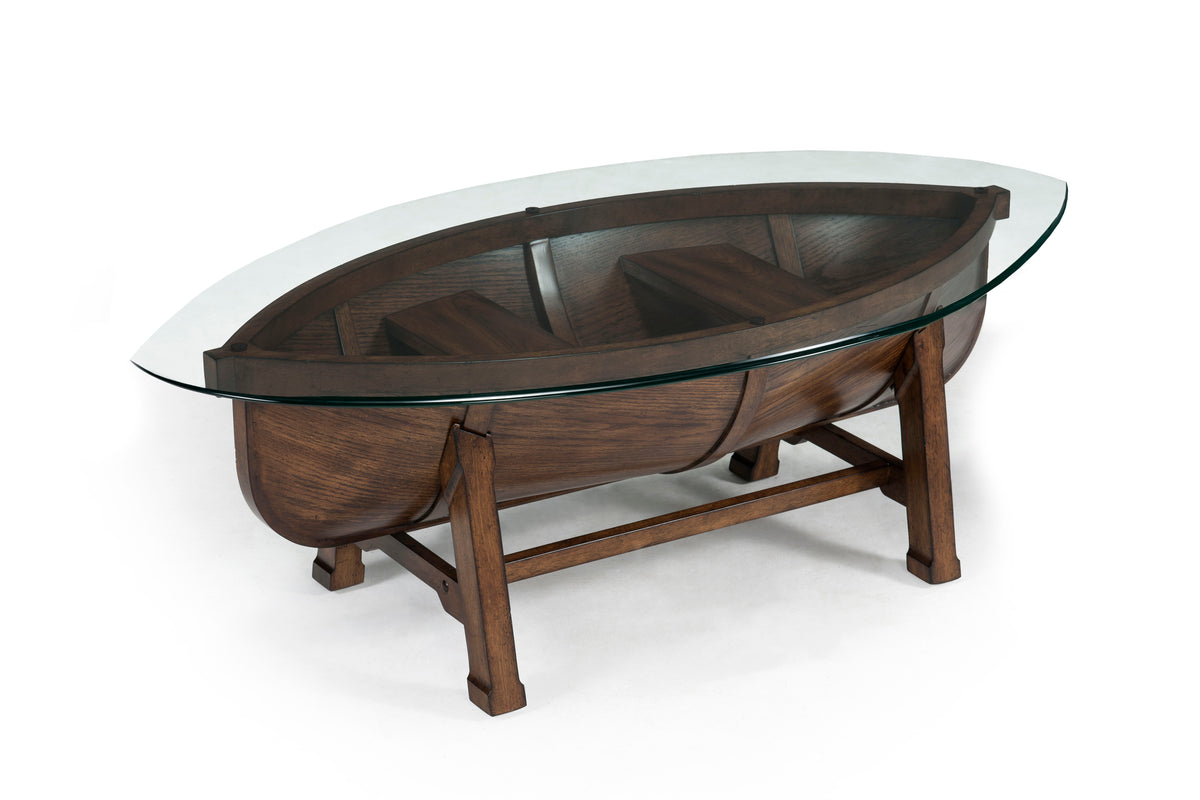 Beaufort - Oval Cocktail Table With Base And Glass Top - Dark Oak - Premium Cocktail Tables from Magnussen Furniture - Just $938! Shop now at brett interiors