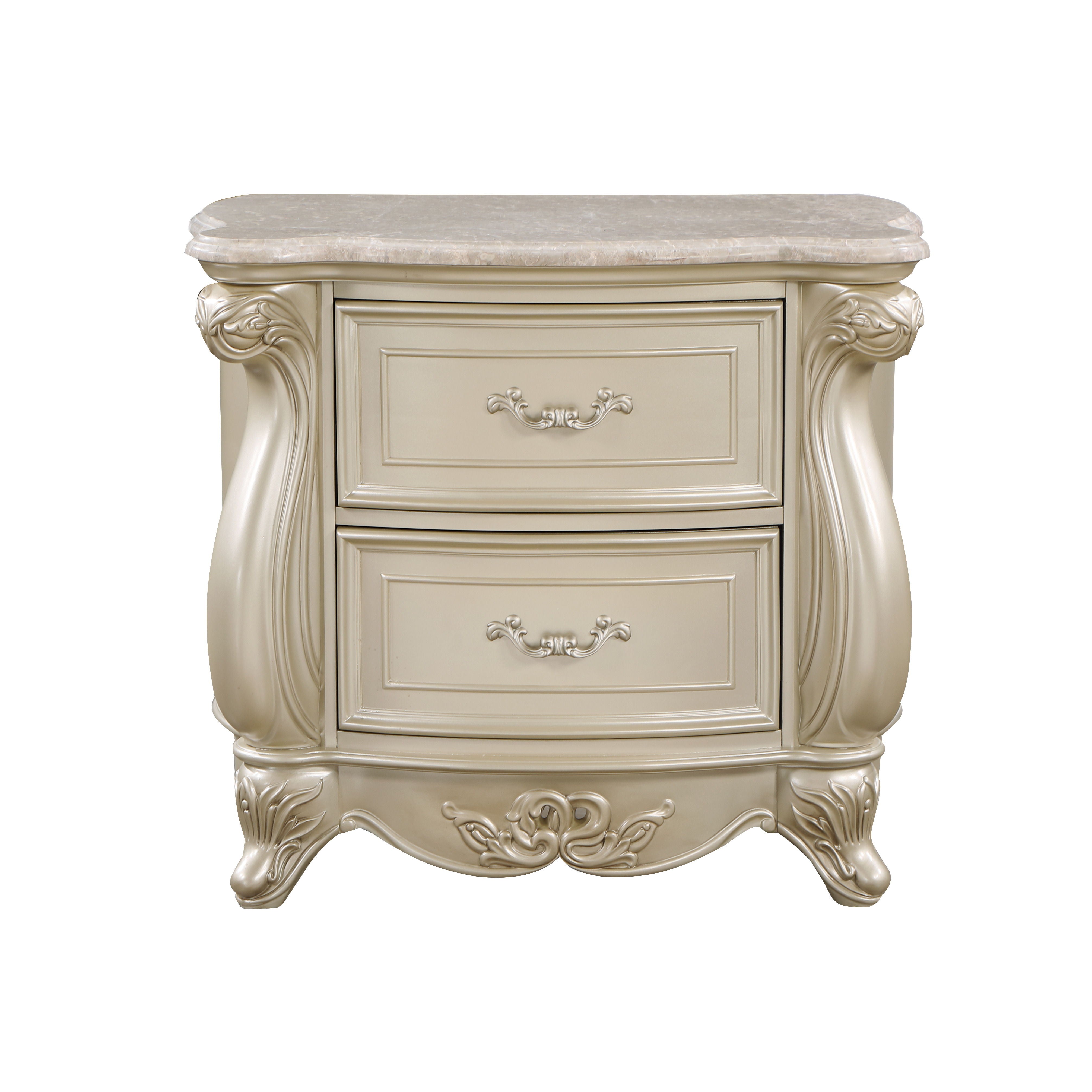 Monique - Nightstand With Marble Top - Champagne - Premium Accent Nightstands from New Classic - Just $625! Shop now at brett interiors