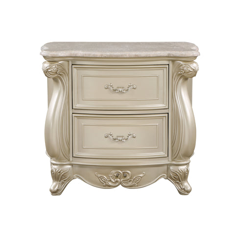 Monique - Nightstand With Marble Top - Champagne - Premium Accent Nightstands from New Classic - Just $625! Shop now at brett interiors