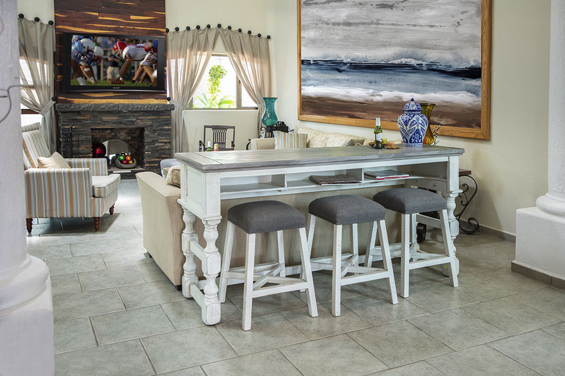 Stone - Sofa Table With Shelf - Antiqued Ivory / Weathered Gray - Premium Sofa Tables from International Furniture Direct - Just $932.50! Shop now at brett interiors