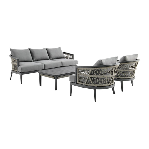 Zella - Outdoor Patio 4 Piece Conversation Set - Light Gray - Premium 4 Piece Outdoor Sets from Armen Living - Just $6935! Shop now at brett interiors